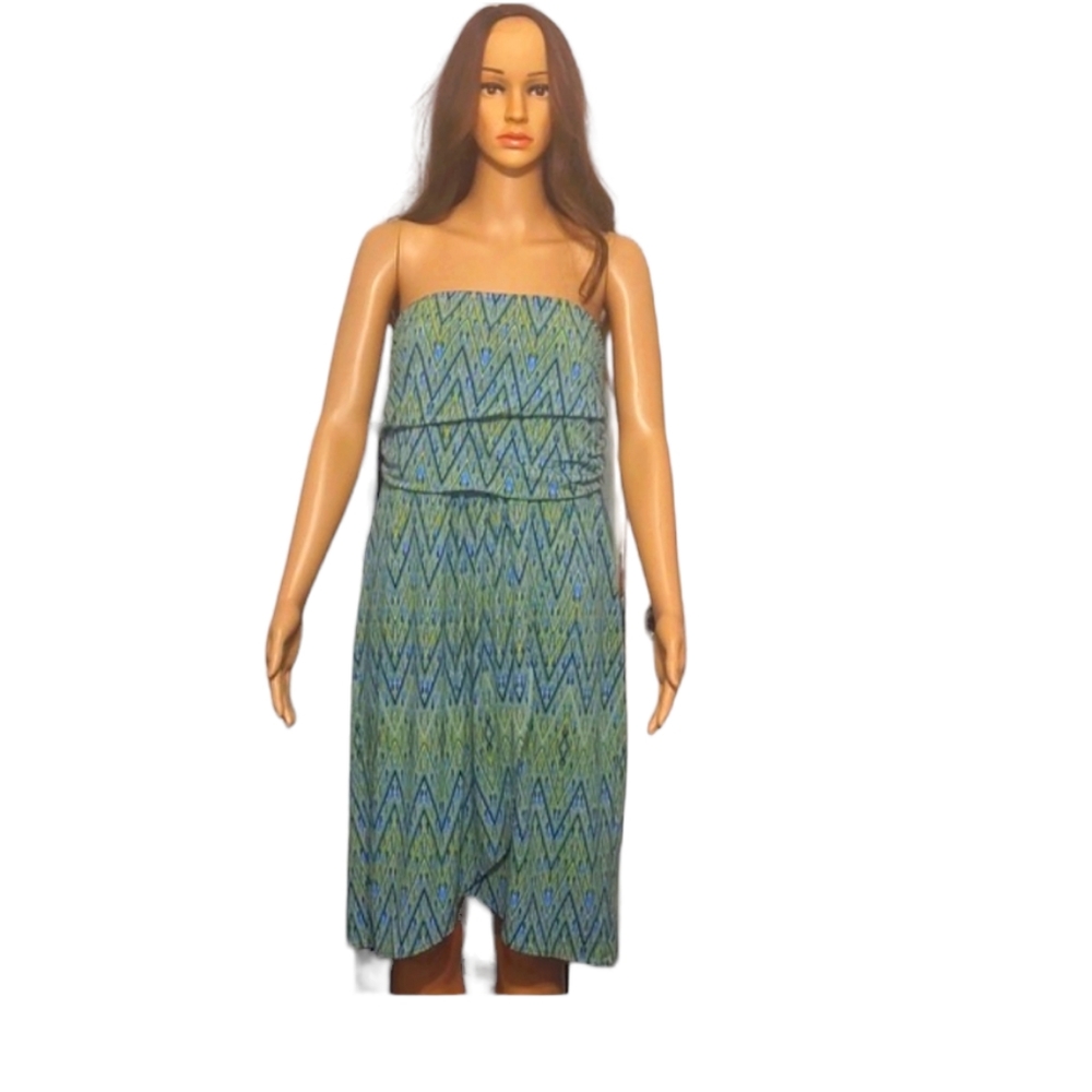 Jennifer Lopez Strapless Beachy Colored Dress w/Chevron Designs sz Large